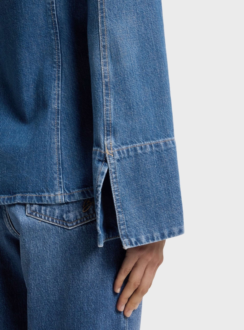 BOSS Slim-Fit Blouse In Rigid Crosshatch Denim C_SLIM SHIRT - Medium Aged Denim