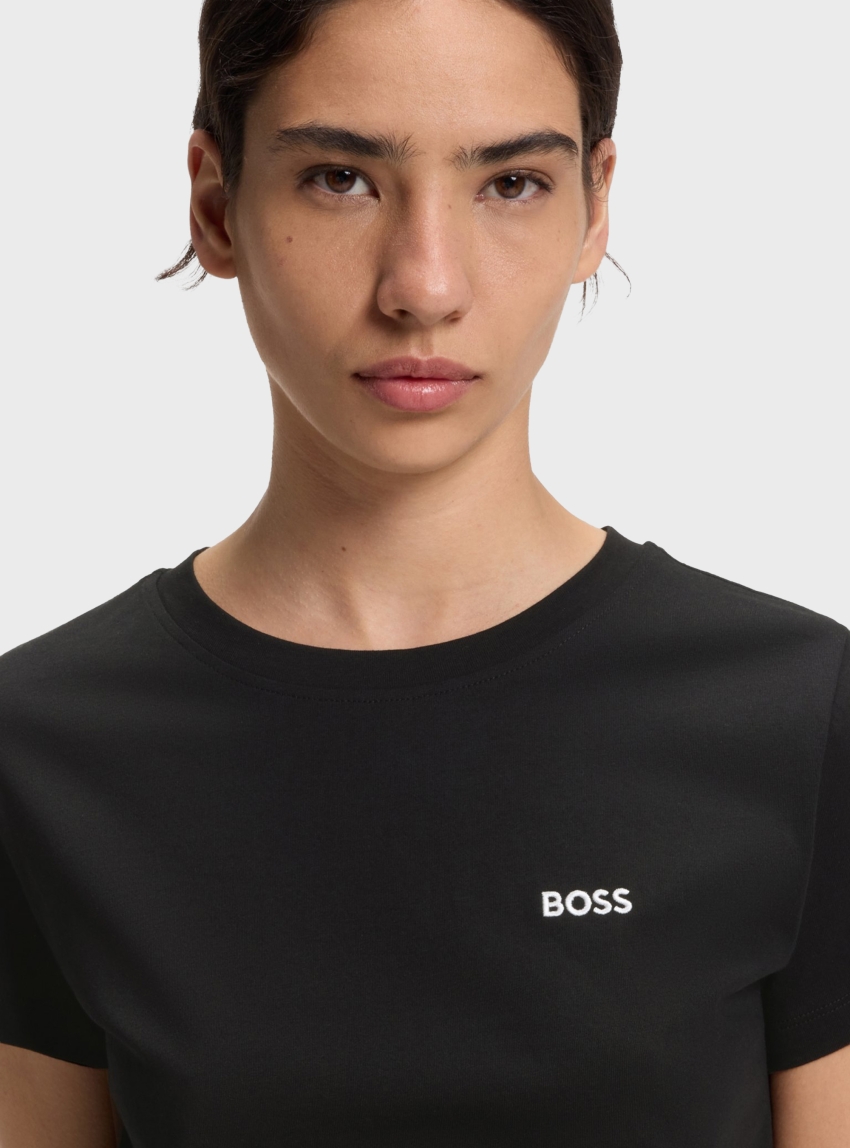 BOSS Cotton-Jersey T-Shirt With Logo Detail C_Esogo_1 - Black