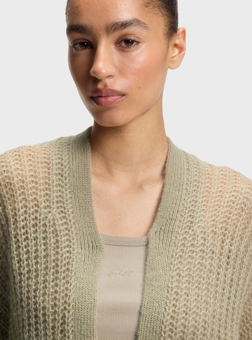 BOSS Relaxed-Fit Cardigan With Open-Knit Structure  C_Furgovia_1 - Light Olive