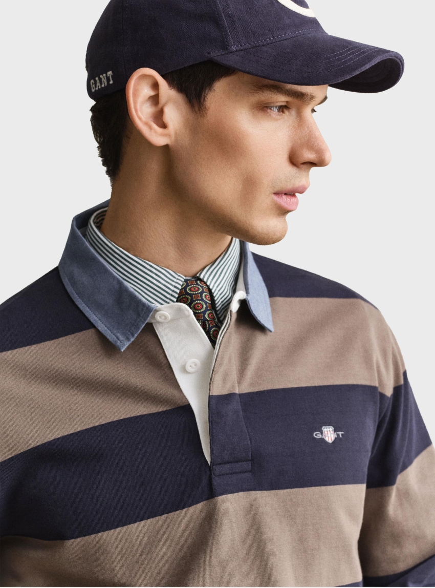 Gant Chambray Collar Striped Heavy Rugger - Dark Beige
