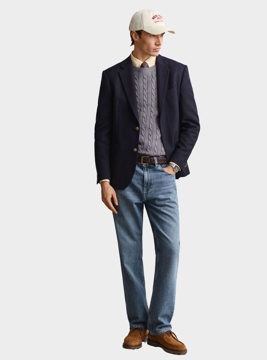 Gant Cotton Cable Knit Crew Neck Sweater - Grey