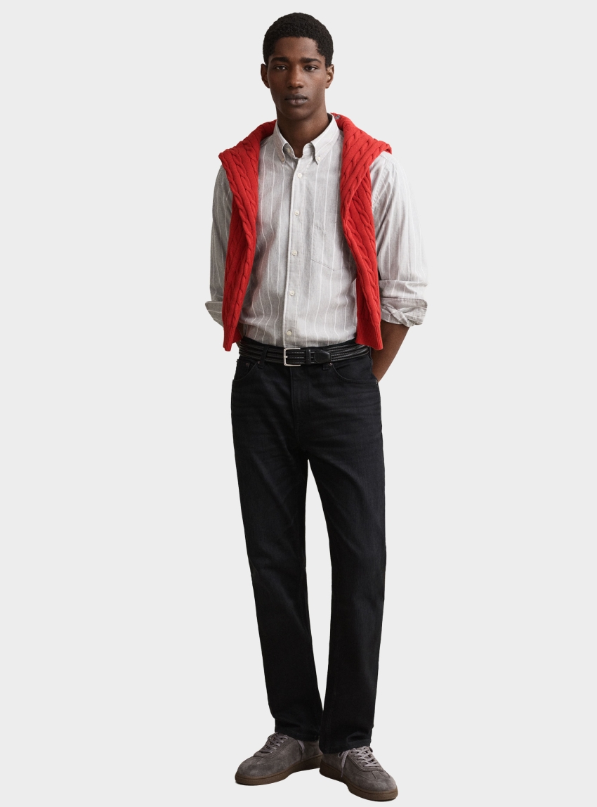 Gant Striped Mélange Poplin Shirt - Grey Melange