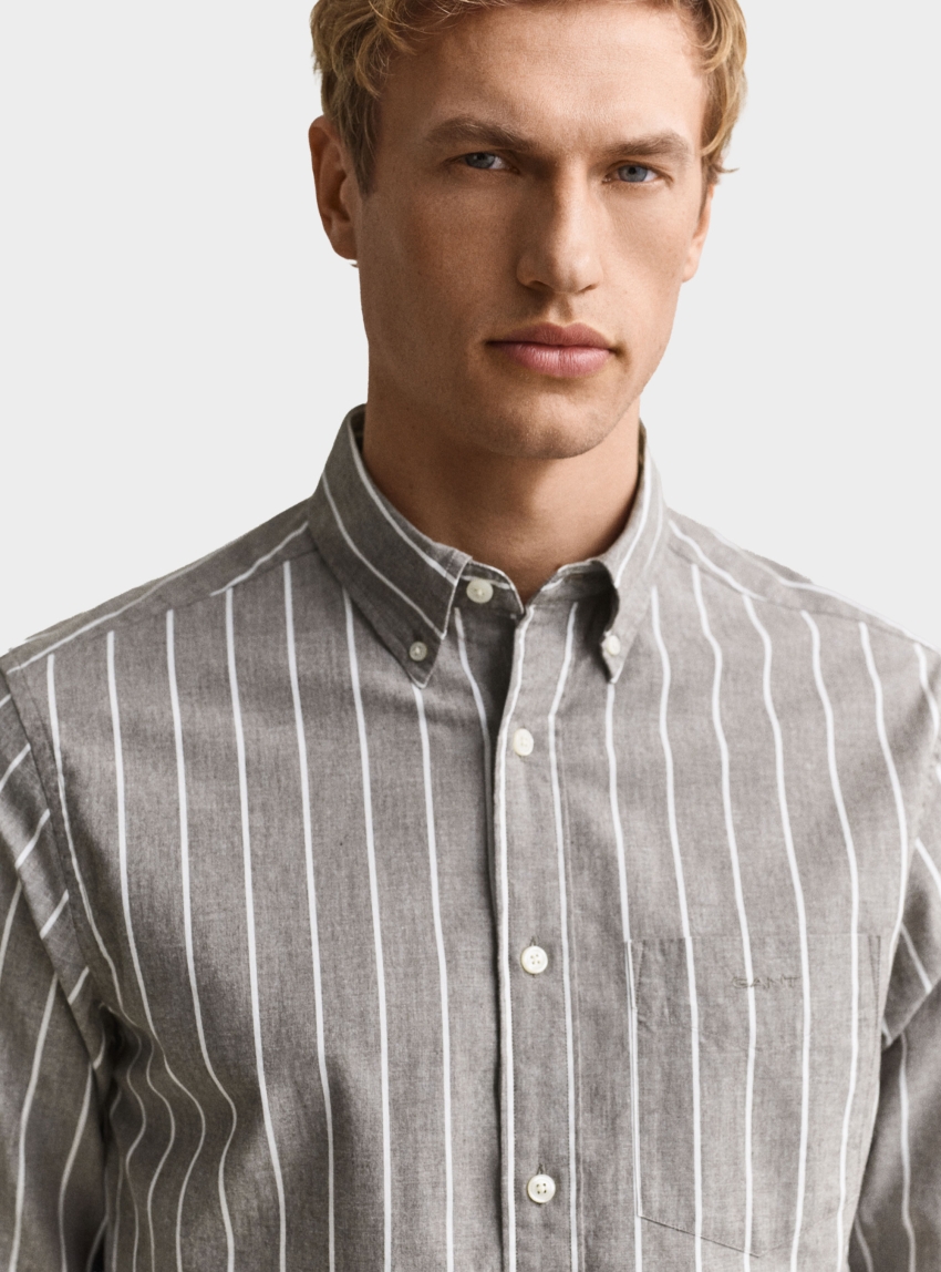 Gant Striped Mélange Poplin Shirt - Brown