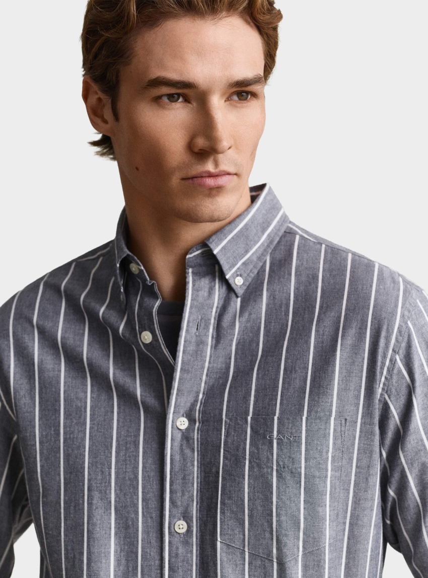 Gant Striped Mélange Poplin Shirt - Indigo