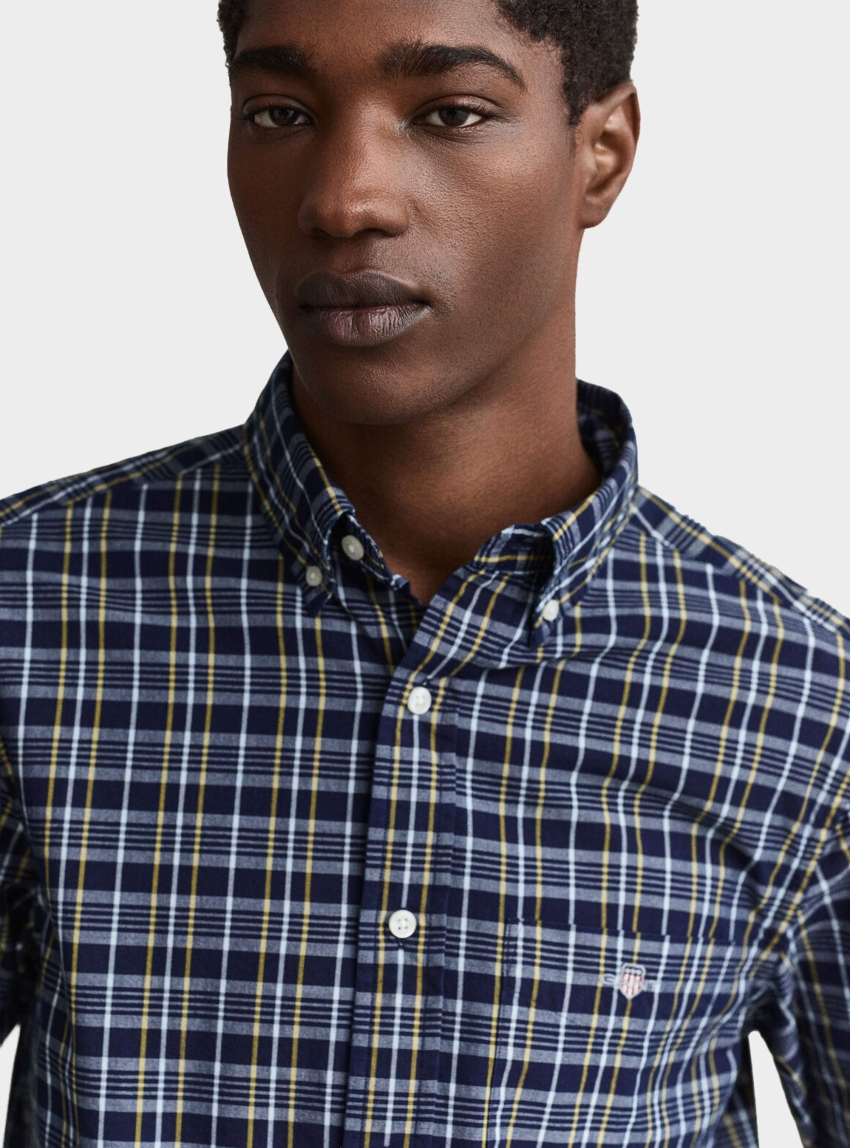 Gant Checked Archive Poplin Shirt - Indigo