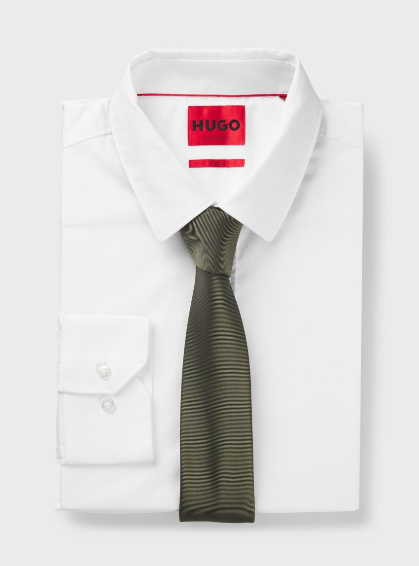 HUGO Silk-Blend Tie With Jacquard Weave Tie cm 6 - Olive 