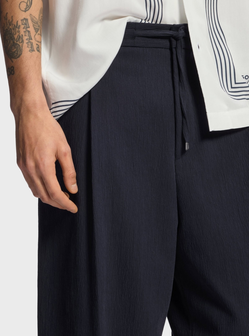HUGO Modern-Fit Trousers In Performance-Stretch Seersucker Tari263X-H - Dark Blue