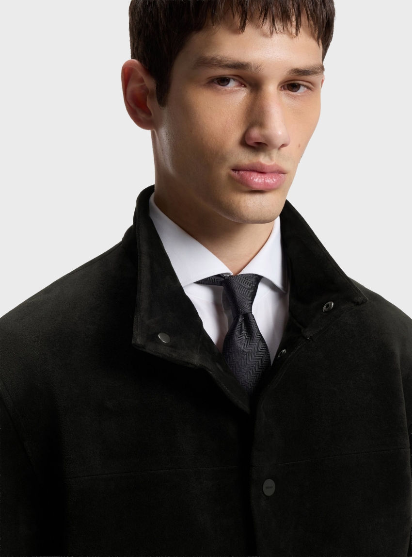HUGO Regular-Fit Jacket In Bonded Suede-Effect Fabric Bylo2631 - Black