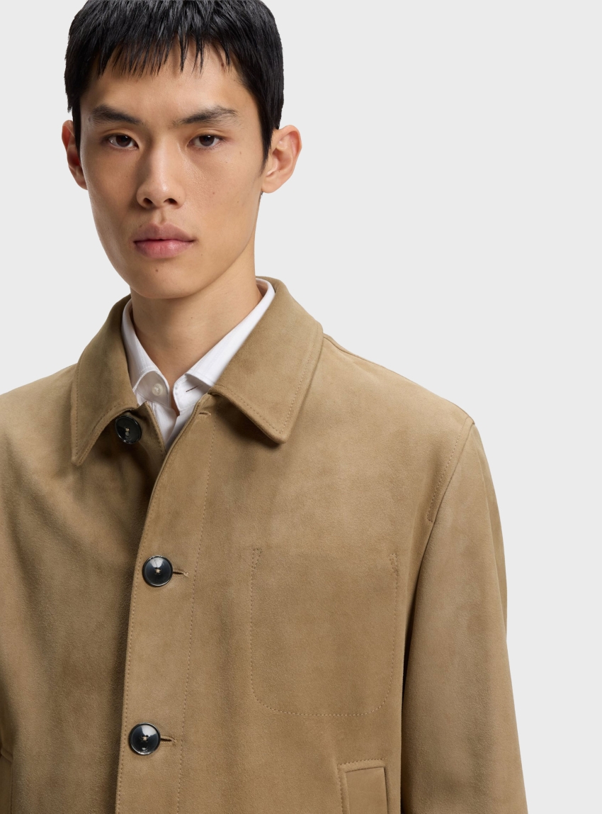 HUGO Suede Jacket With Stitched Breast-Pocket Detail  Ligor - Beige