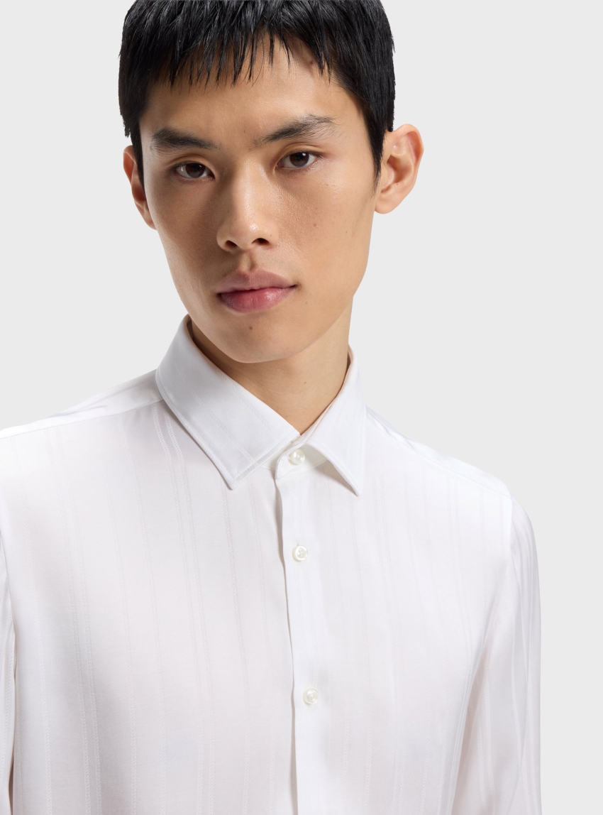HUGO Slim-Fit Business Shirt In Soft Garment-Washed Fabric  Kenno - White