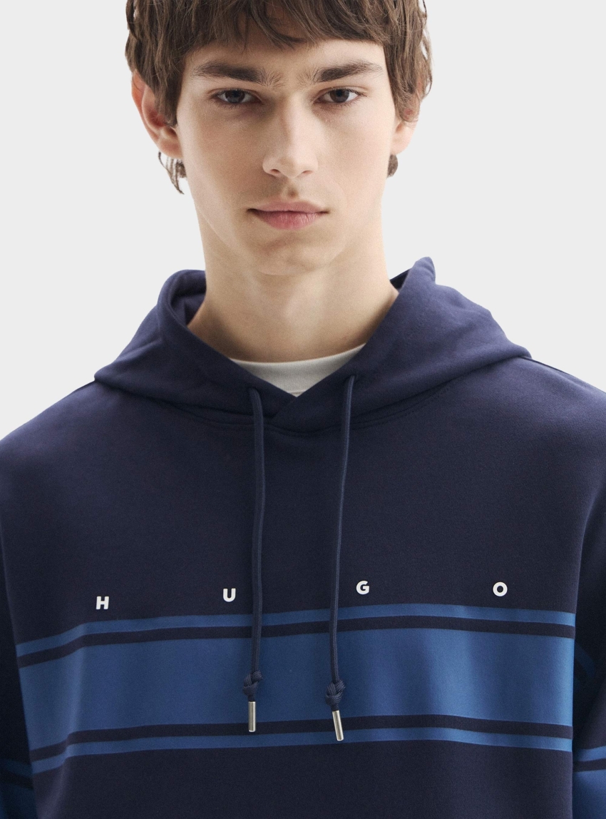 HUGO Relaxed Fit Hoodie With Printed Stripes Desmos - Dark Blue