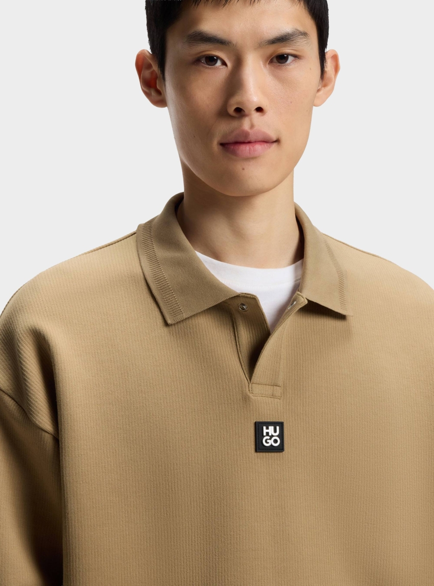 HUGO Structured Cotton-Blend Sweatshirt With Polo Collar  Dabins - Beige