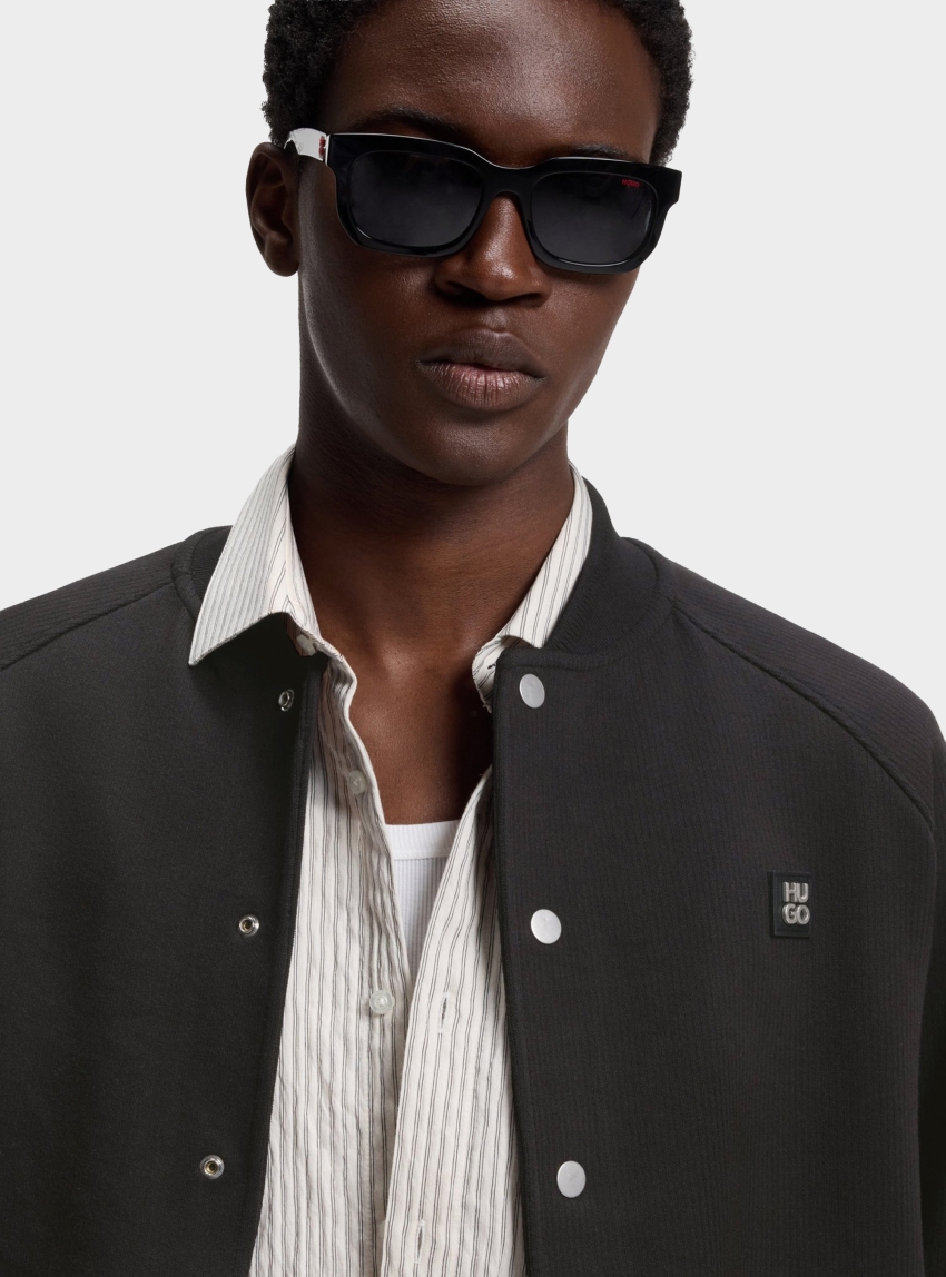 HUGO Interlock-Jersey Bomber Jacket With Stacked-Logo Trim  Dabin - Black