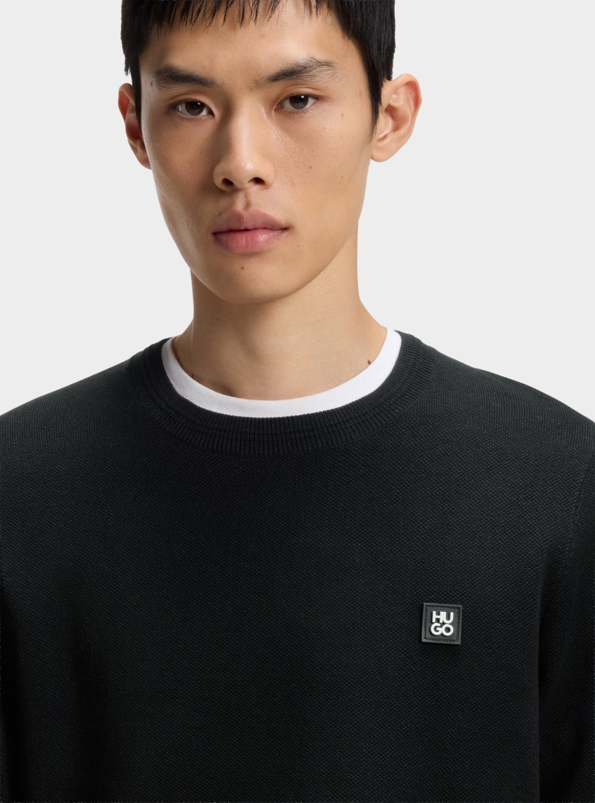 HUGO Knitted-Piqué Sweater With Metallic Stacked Logo Setallo - Black