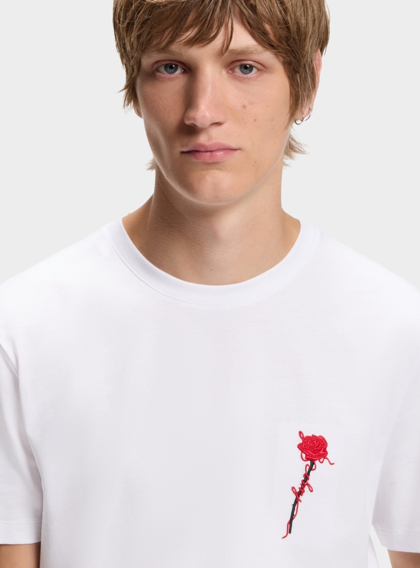 HUGO Cotton T-Shirt With Logo Artwork  Diflow - White
