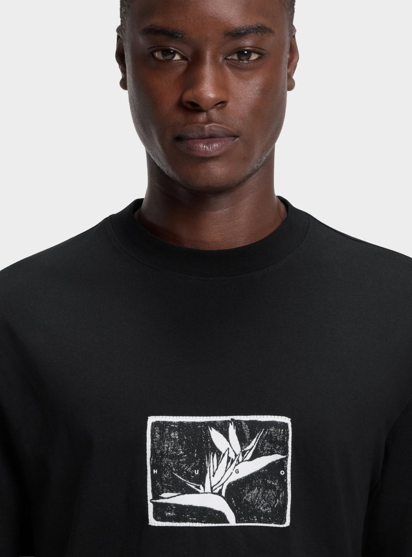 HUGO Relaxed-Fit T-Shirt In Cotton With Artwork And Logo  Darise - Jet Black