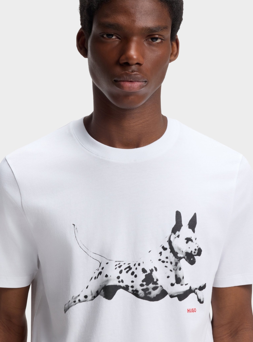 HUGO Cotton-Jersey T-Shirt With Animal Artwork Dirunn - White