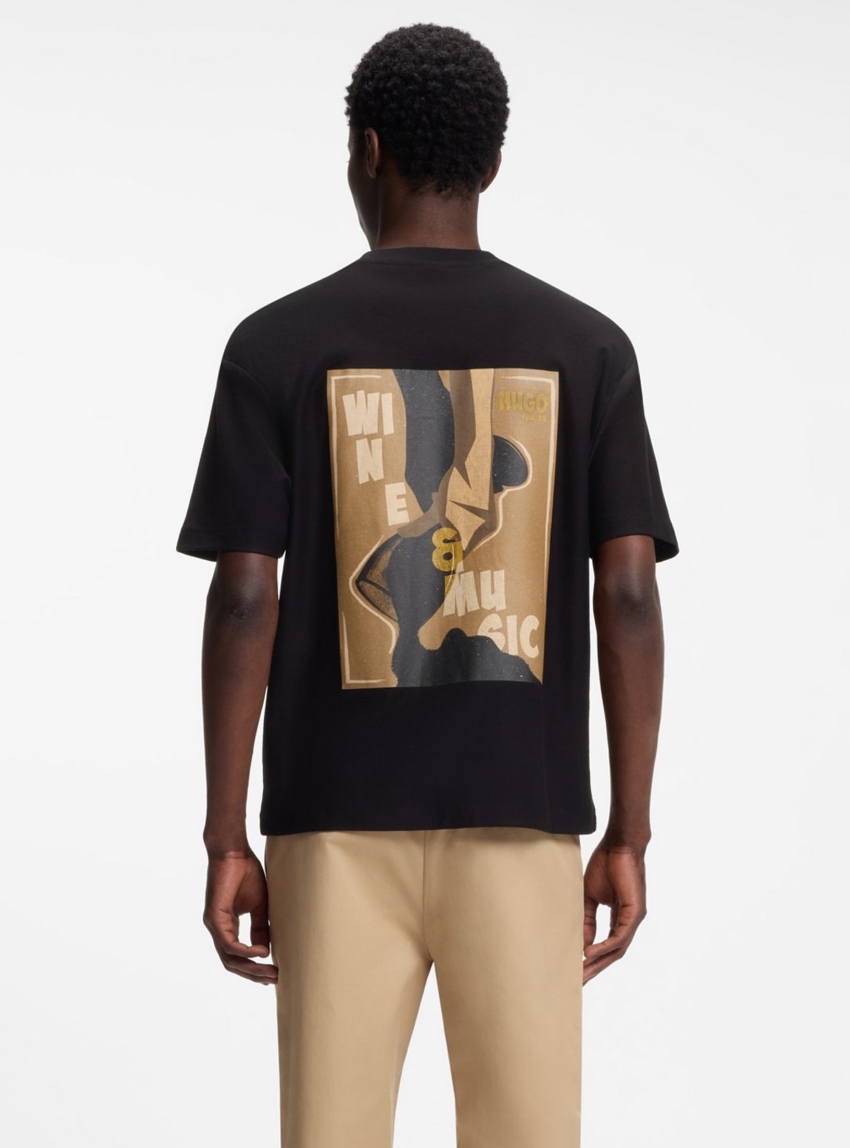 HUGO Relaxed-Fit Cotton T-Shirt With Printed Artwork  Detzi - Black