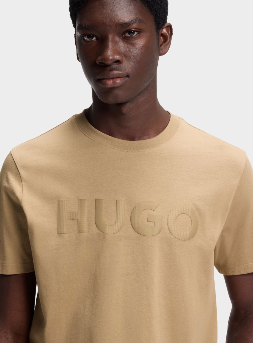 HUGO Cotton-Jersey T-Shirt With Check Logo Dulivio_U263 - Beige
