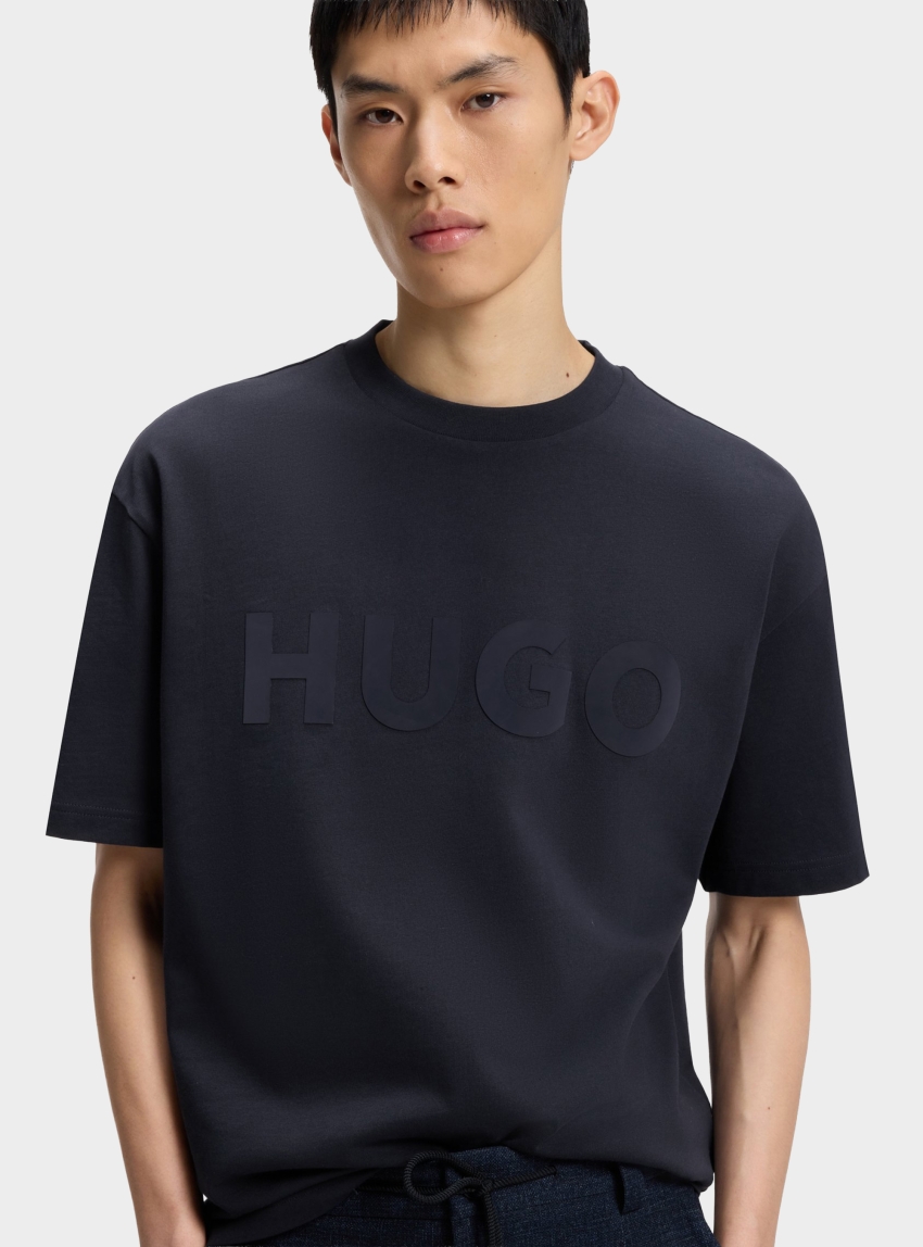 HUGO Oversized-Fit Cotton T-Shirt With Reflective Logo  Dinkee - Dark Blue
