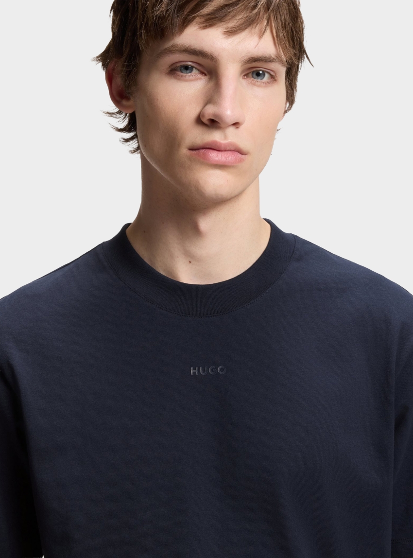 HUGO Relaxed-Fit T-Shirt With Centered Logo Detail Dapolino - Dark Blue