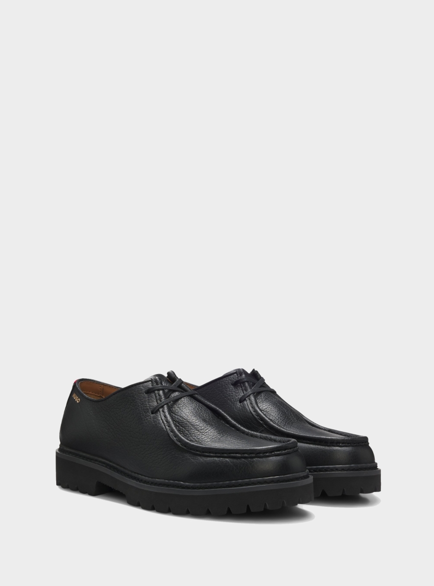 HUGO Informal Moccasin-Inspired Derby Shoes In Tumbled Leather  Draven_derb_tblt - Black