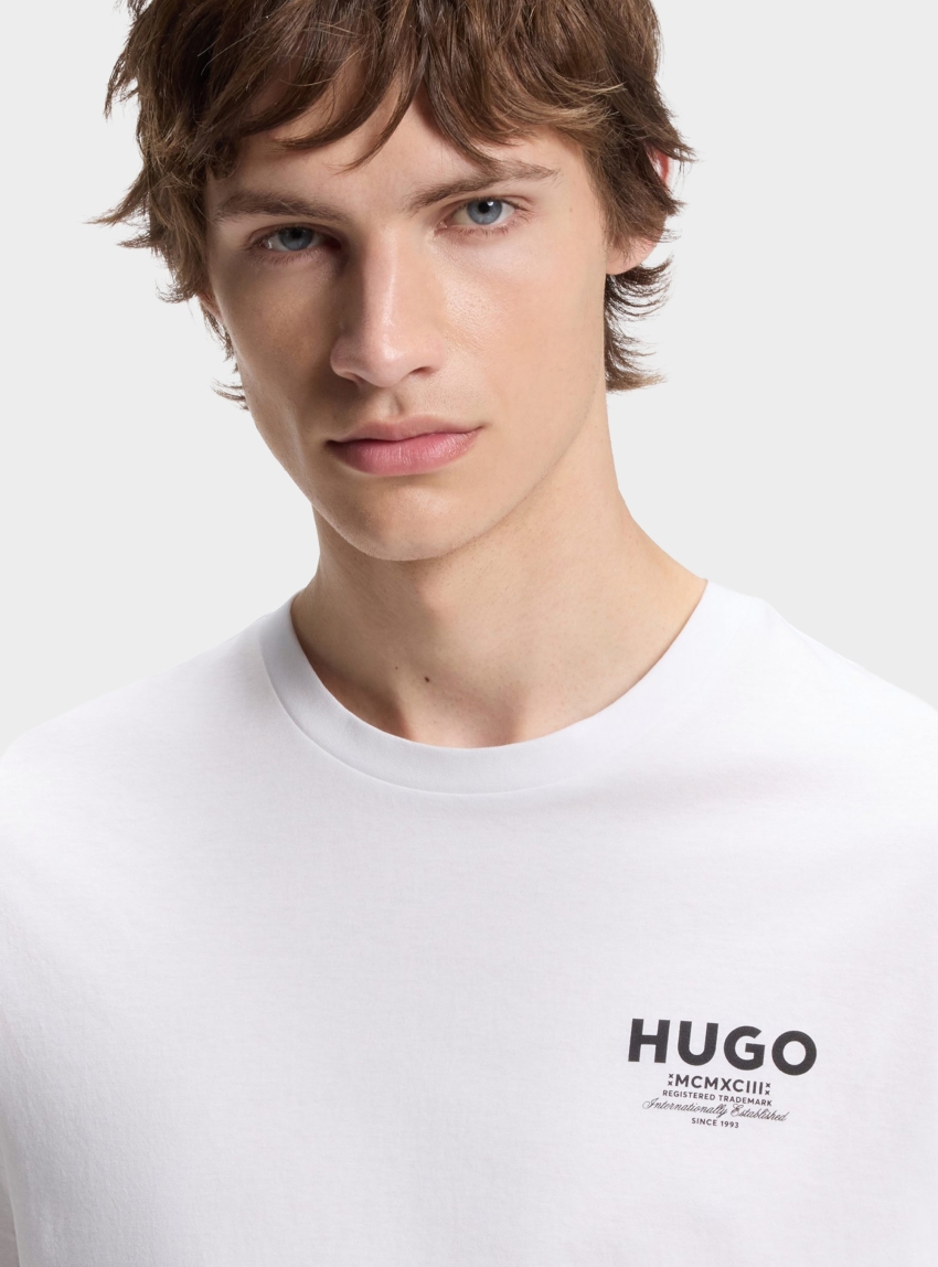HUGO Regular-Fit Cotton T-Shirt With Logo Print  Nesptee - White