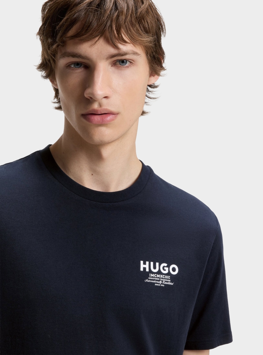 HUGO Regular-Fit Cotton T-Shirt With Logo Print  Nesptee - Dark Blue