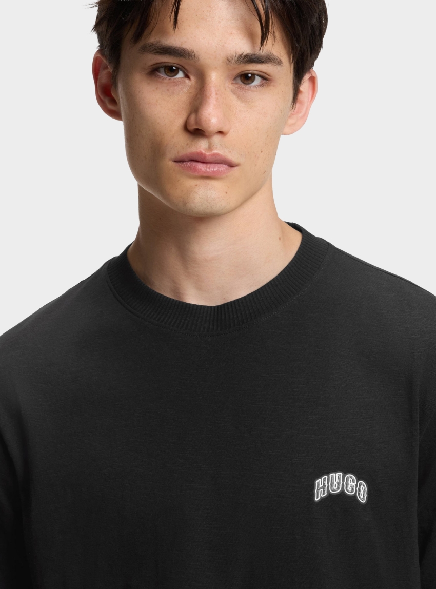HUGO Regular-Fit Cotton T-Shirt With Varsity Logo Nowboi - Black