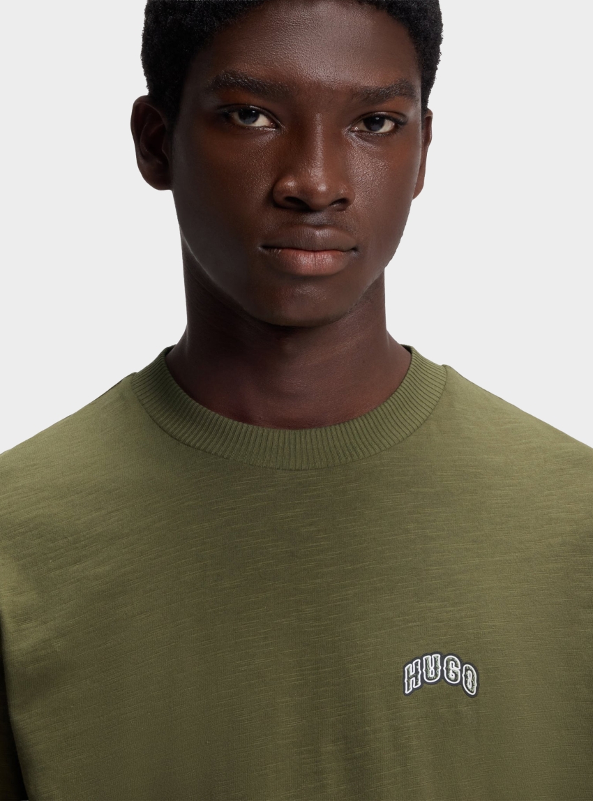 HUGO Regular-Fit Cotton T-Shirt With Varsity Logo Nowboi - Olive 