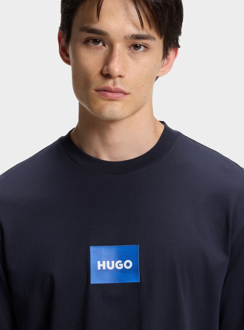 HUGO Cotton-Jersey T-Shirt With Logo Print Nayonix - Dark Blue