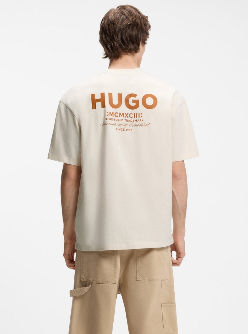 HUGO Loose-Fit T-Shirt In Cotton With Rear Logo Artwork Nalono - Ecru