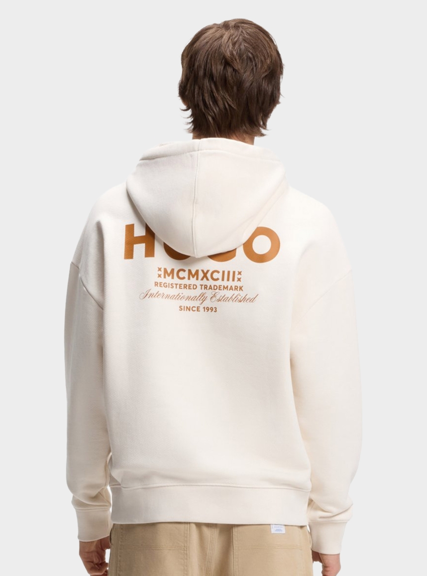 HUGO Cotton-Terry Loose-Fit Hoodie With Logo Details Nazardo - Ecru