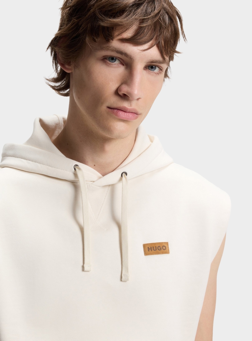 HUGO Sleeveless Hoodie In Cotton Terry With Logo Badge Nimdenos - Off White