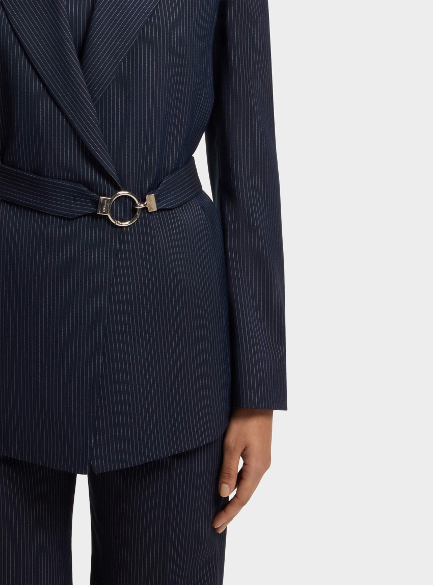 HUGO Regular-Fit Blazer With Buckled Belt Amoria - Striped Blue