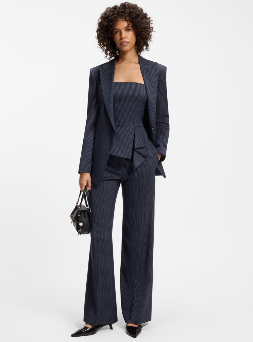 HUGO Regular-Fit Wide-Leg Trousers In Pinstripe Stretch Fabric  Hasmina - Striped Blue