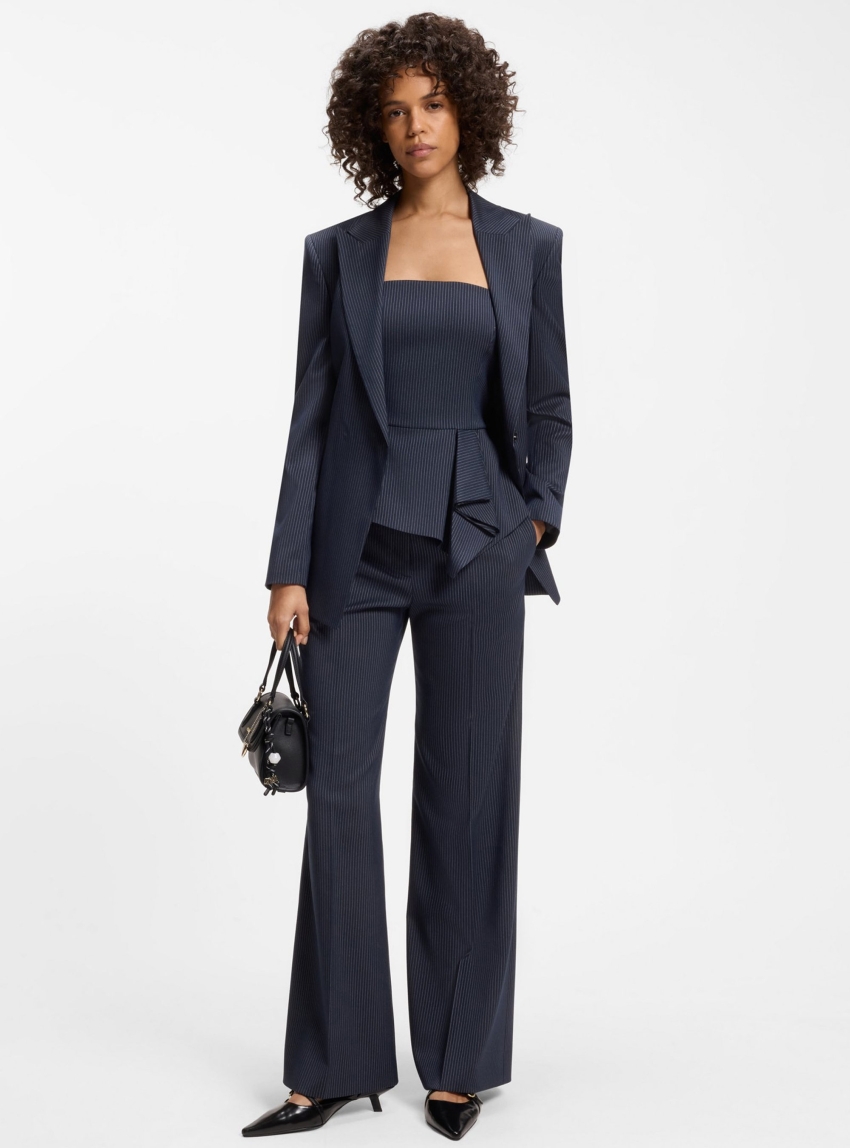 HUGO Pinstripe Top With Peplum Hem Calita - Striped Blue