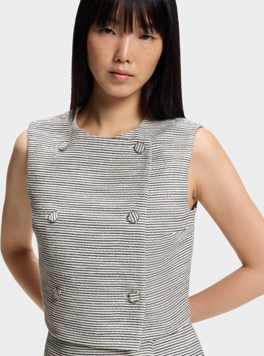 HUGO Striped Double-Breasted Cropped Cotton-Blend Vest  Awinea - Light Beige
