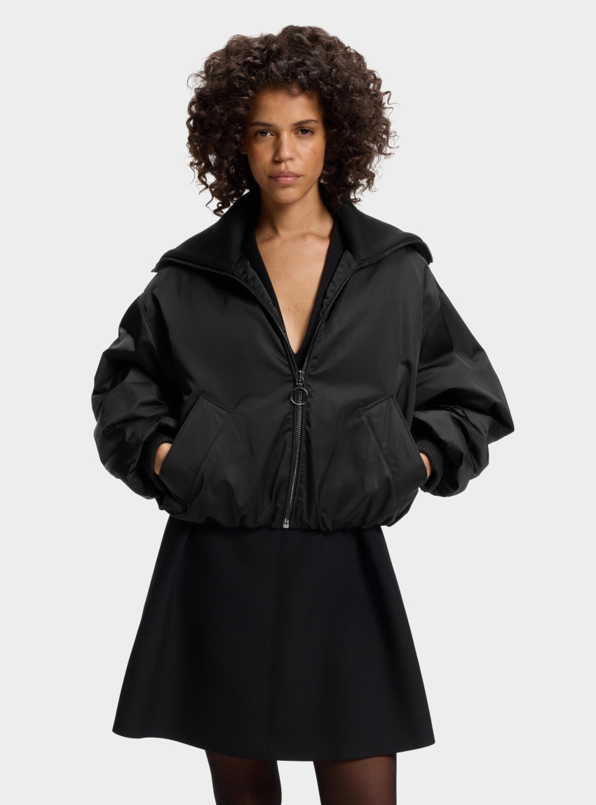 HUGO Padded Bomber Jacket In Satin  Fleur-1 - Black