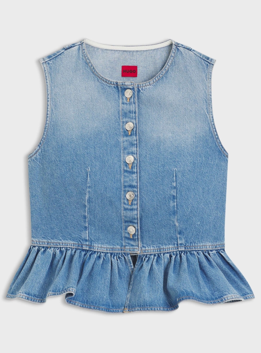 HUGO Regular-Fit Sleeveless Blouse In Denim With Peplum Hem  Gimma - Medium Aged Denim