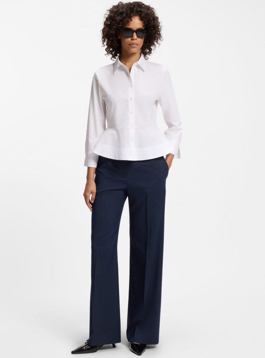 HUGO Slim-Fit Shirt In Cotton With Peplum Hem Embrella - White