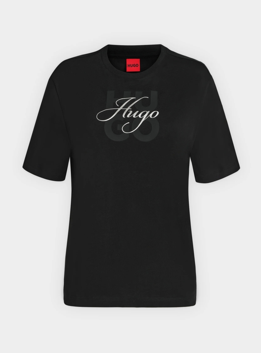 HUGO Cotton-Jersey T-Shirt With Logo Print  Dashire_5 - Black