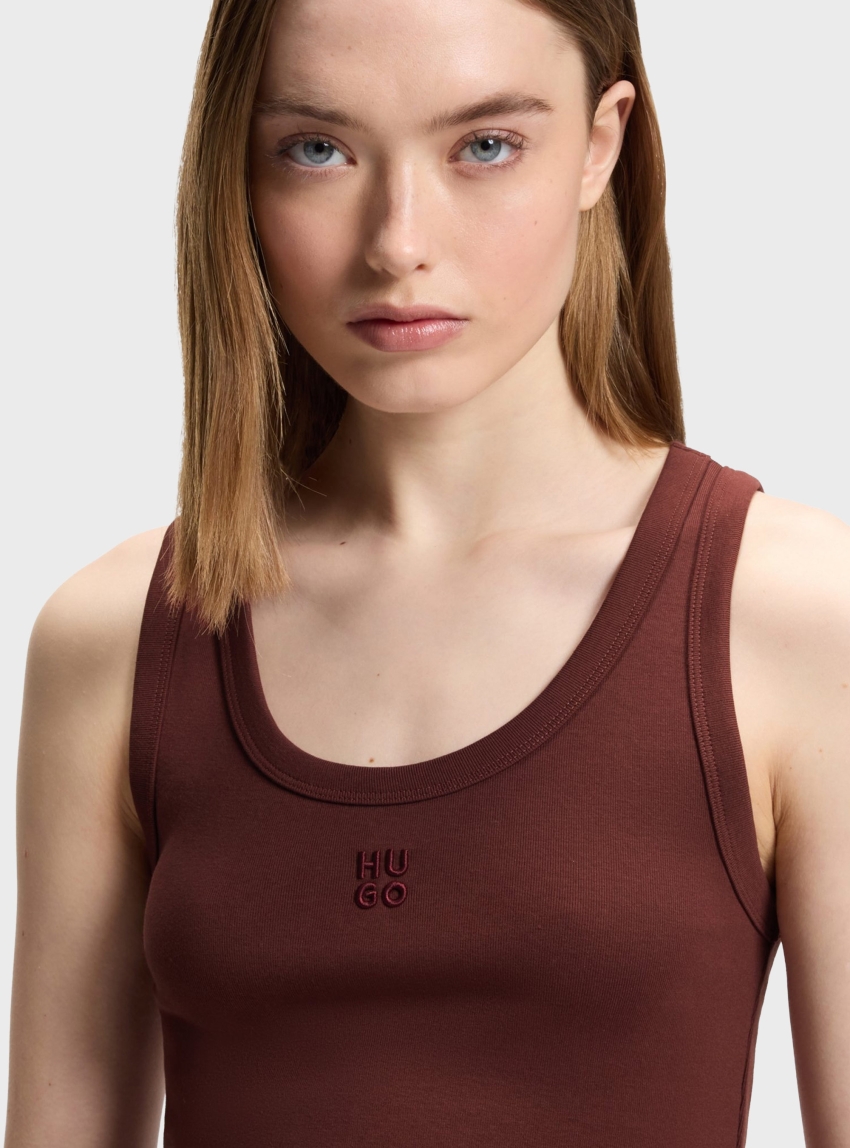 HUGO Cotton-Blend Tank Top With Stacked-Logo Embroidery Datamia - Brown