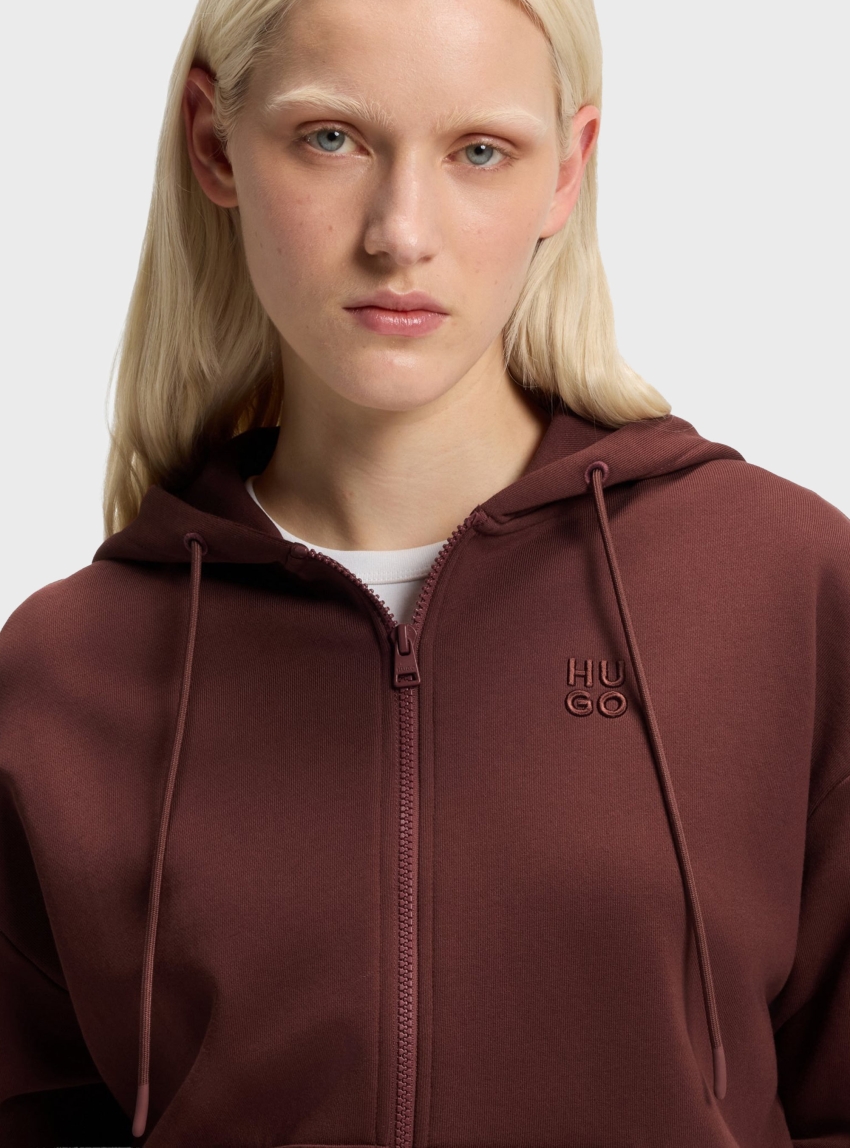 HUGO Cotton-Terry Zip-Up Hoodie With Stacked-Logo Embroidery  Dalfine - Brown