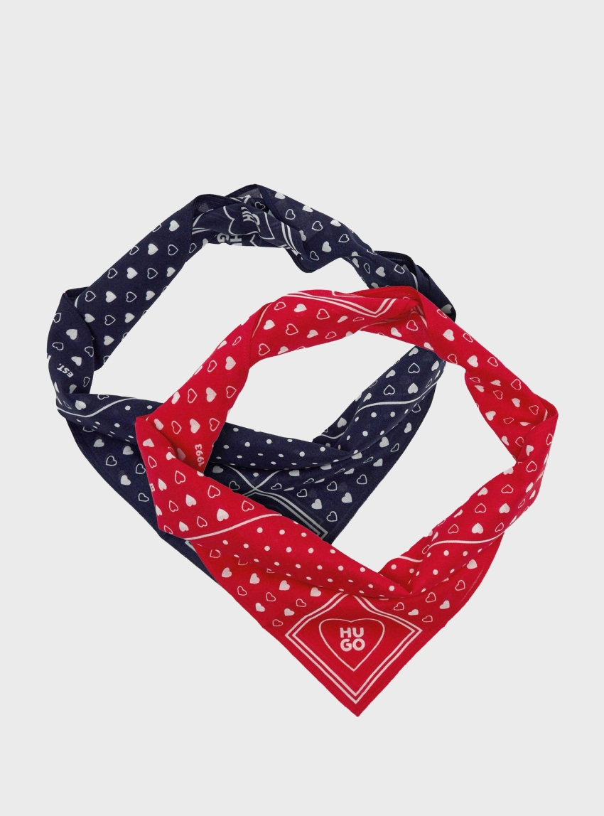 HUGO Two-Pack Of Bandanas In Printed Cotton Poplin  2Bandana_pack_W - Blue