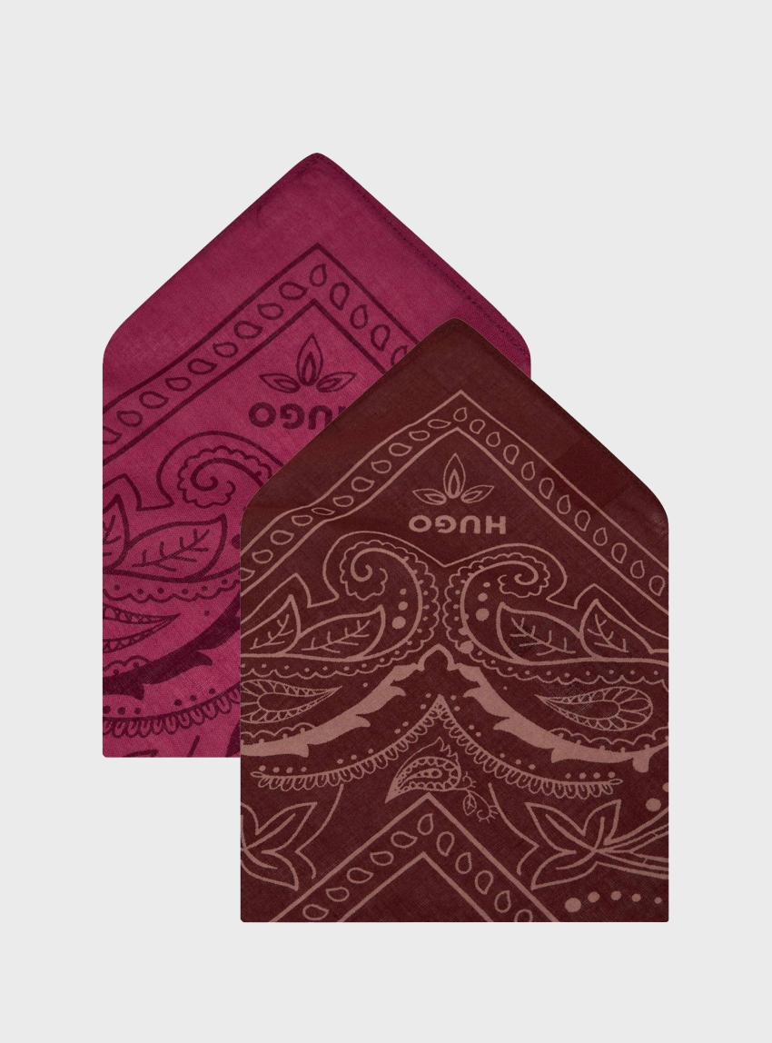 HUGO Two-Pack Of Bandanas In Printed Cotton Poplin  2Bandana_pack_W - Brown