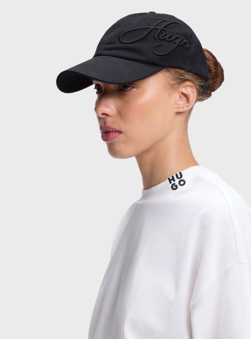 HUGO Logo-Embroidered Cap In Cotton Twill Angye - Black