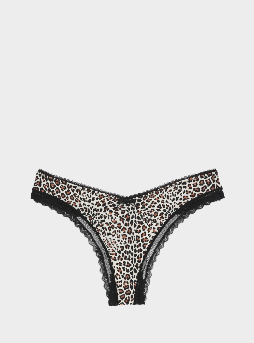 HUGO Lace-Trim Thong In Stretch Microfibre THONG UNIQUE - Animal Print
