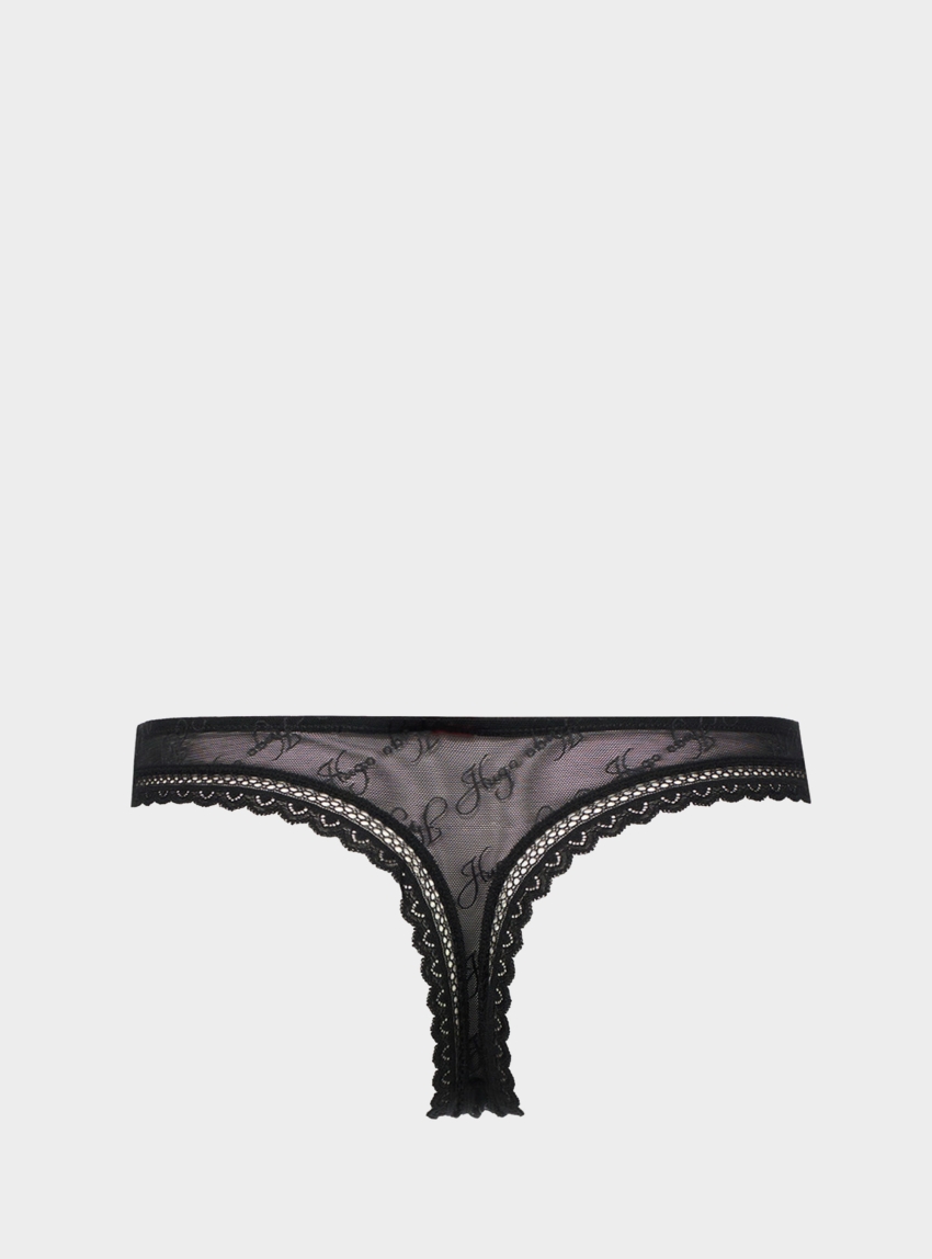 HUGO Lace-Trim Thong LACY THONG - Black