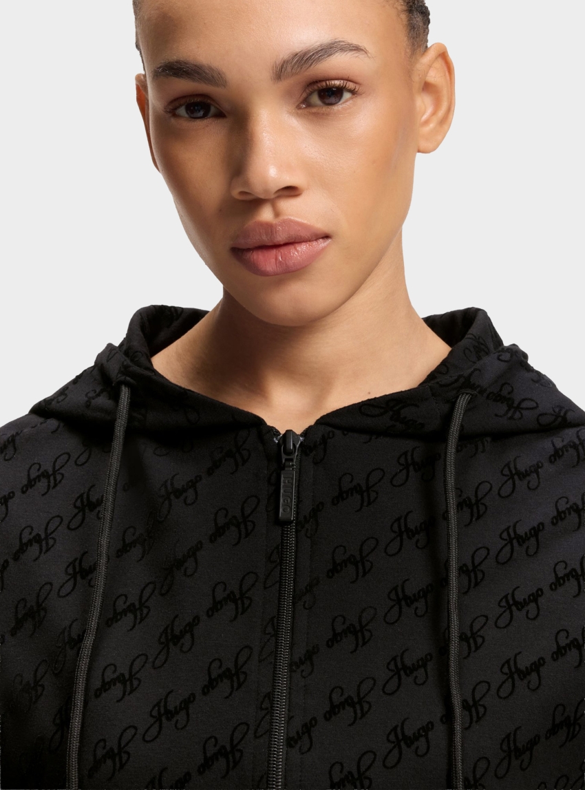 HUGO Relaxed-Fit Hooded Jacket With Flocked-Logo Print FLOKKY_JACKET - Black